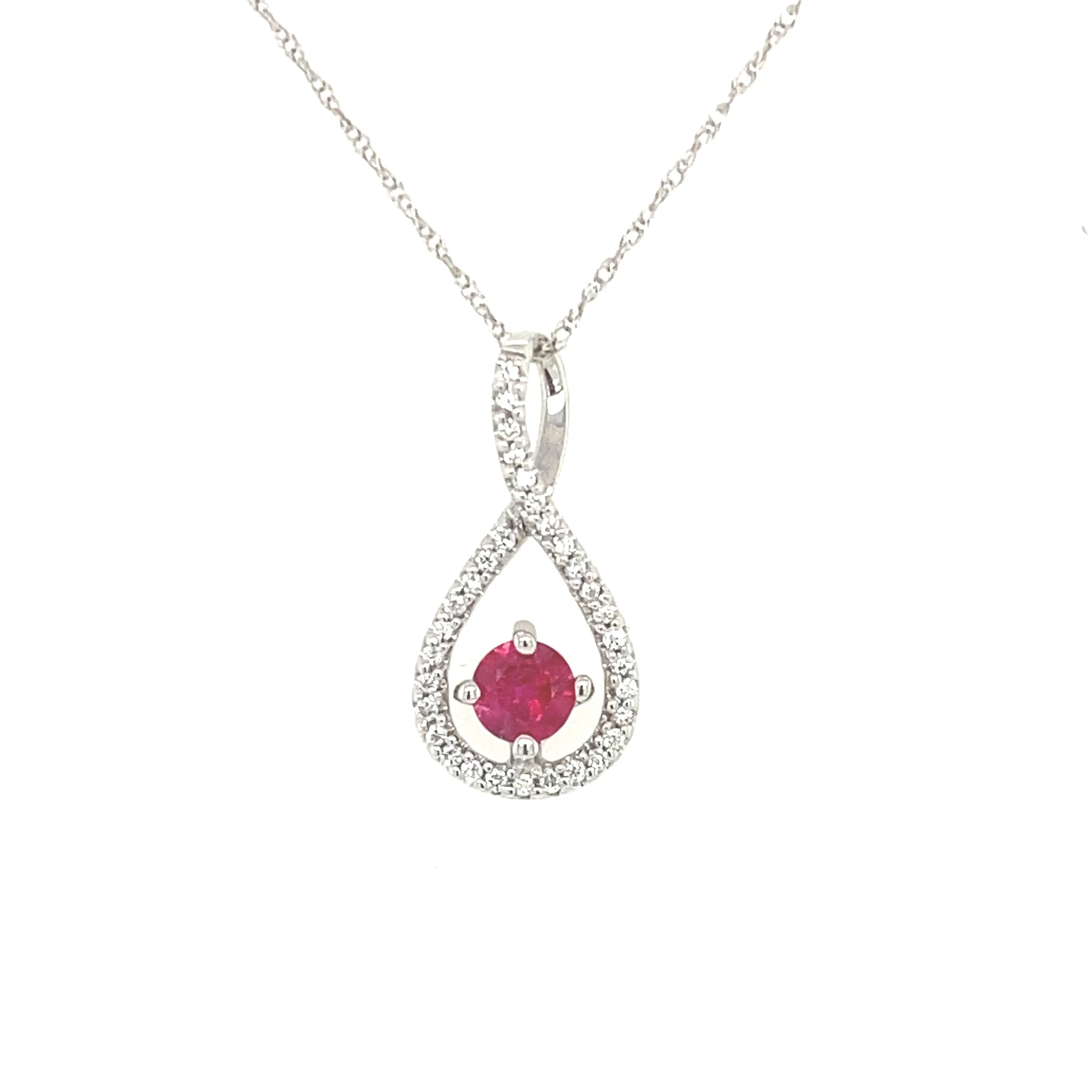 14K White Gold Ruby and Diamond Infinity Necklace
