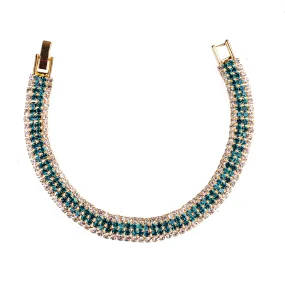 14K Yellow Gold Plated Deep Aqua Four Strand Gold and CZ Tennis Bracelet for Women