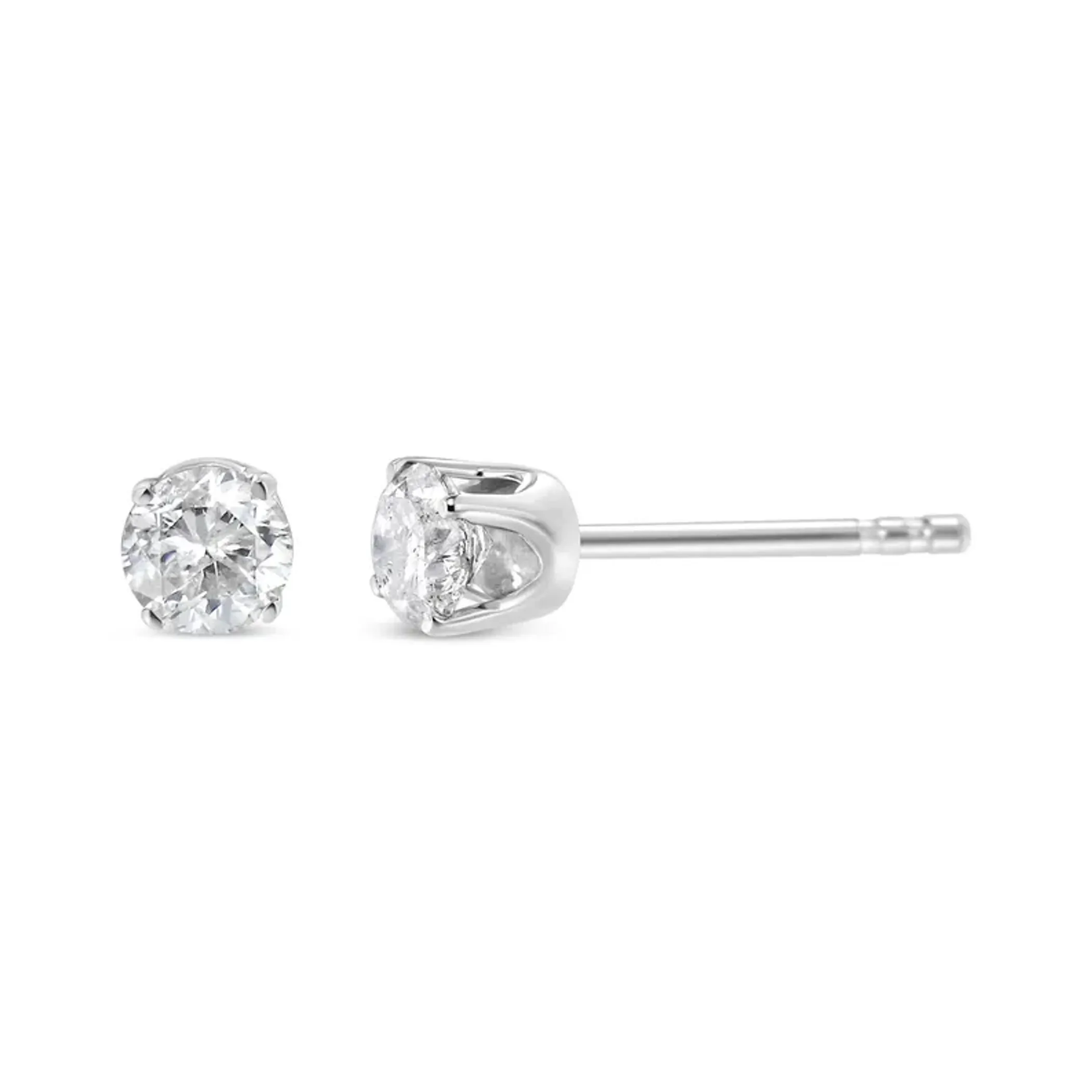 .925 Sterling Silver 3/8 Cttw Round Brilliant-Cut Diamond Classic 4-Prong Stud Earrings (I-J Color, I1-I2 Clarity)