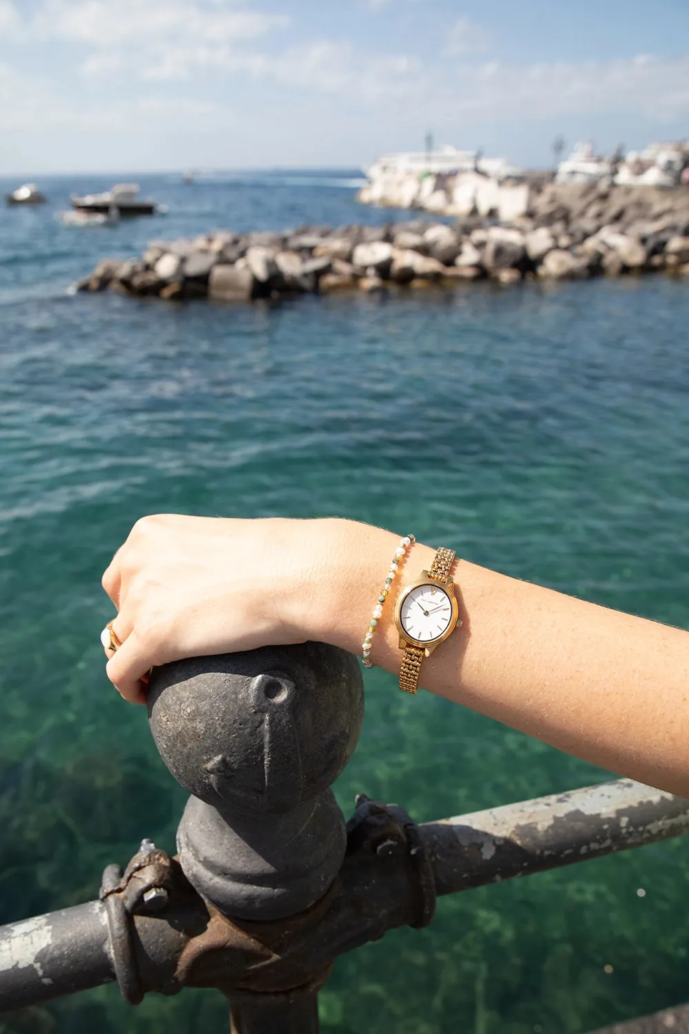 Amalfi Green Bead Bracelet 14K Gold Plated