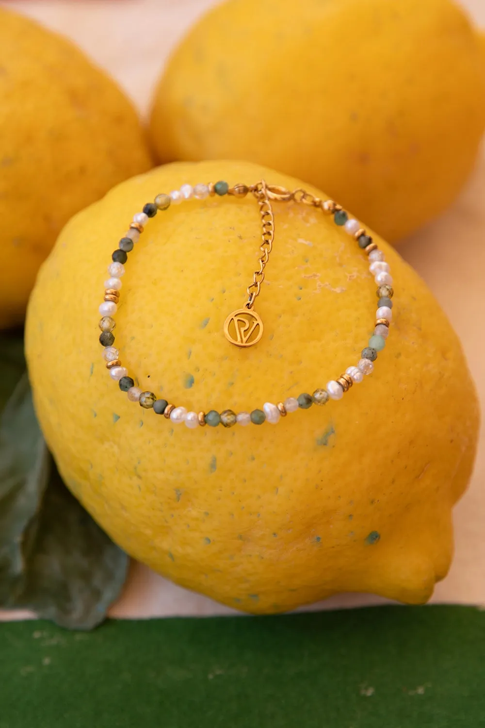 Amalfi Green Bead Bracelet 14K Gold Plated