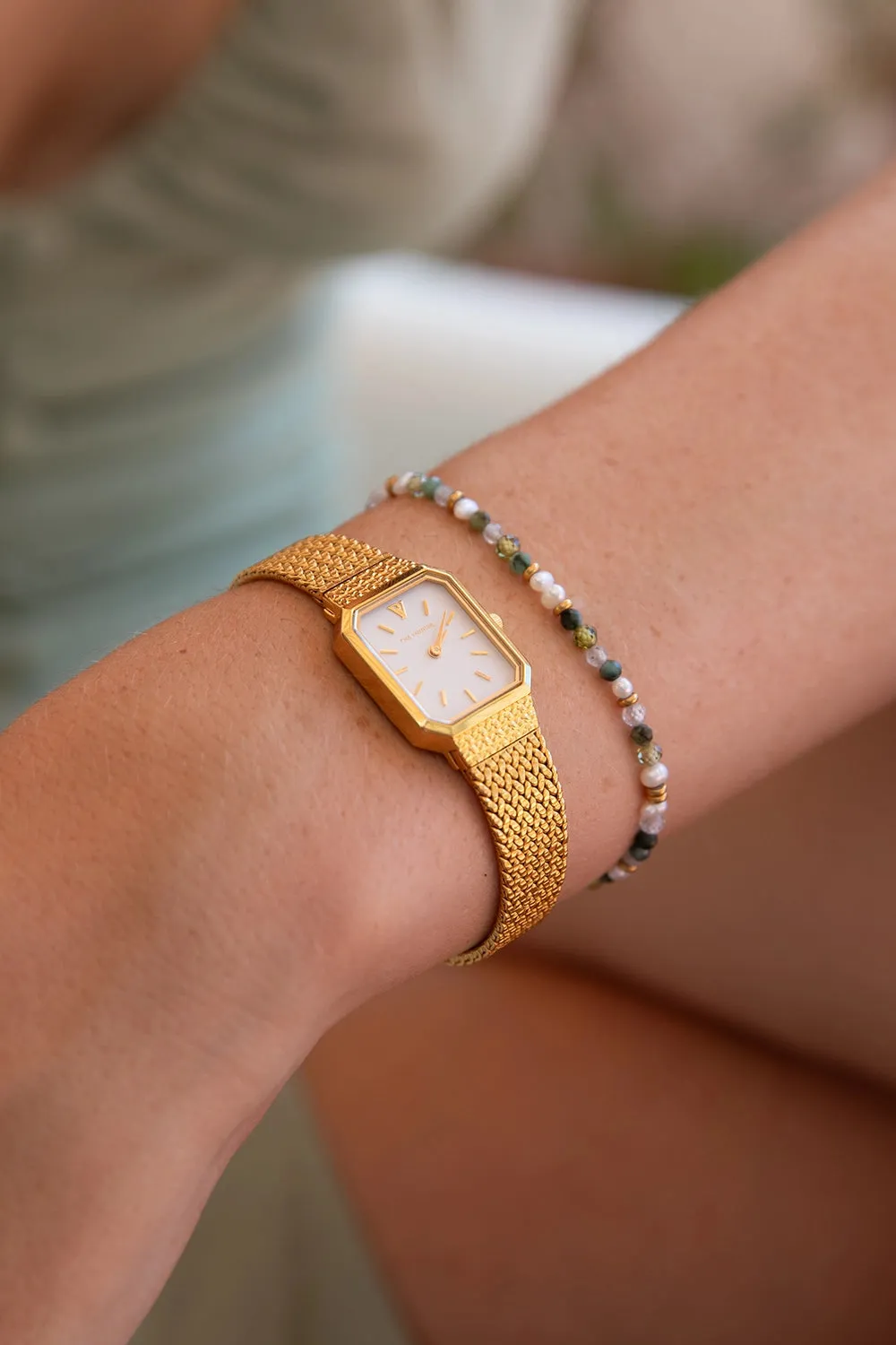 Amalfi Green Bead Bracelet 14K Gold Plated