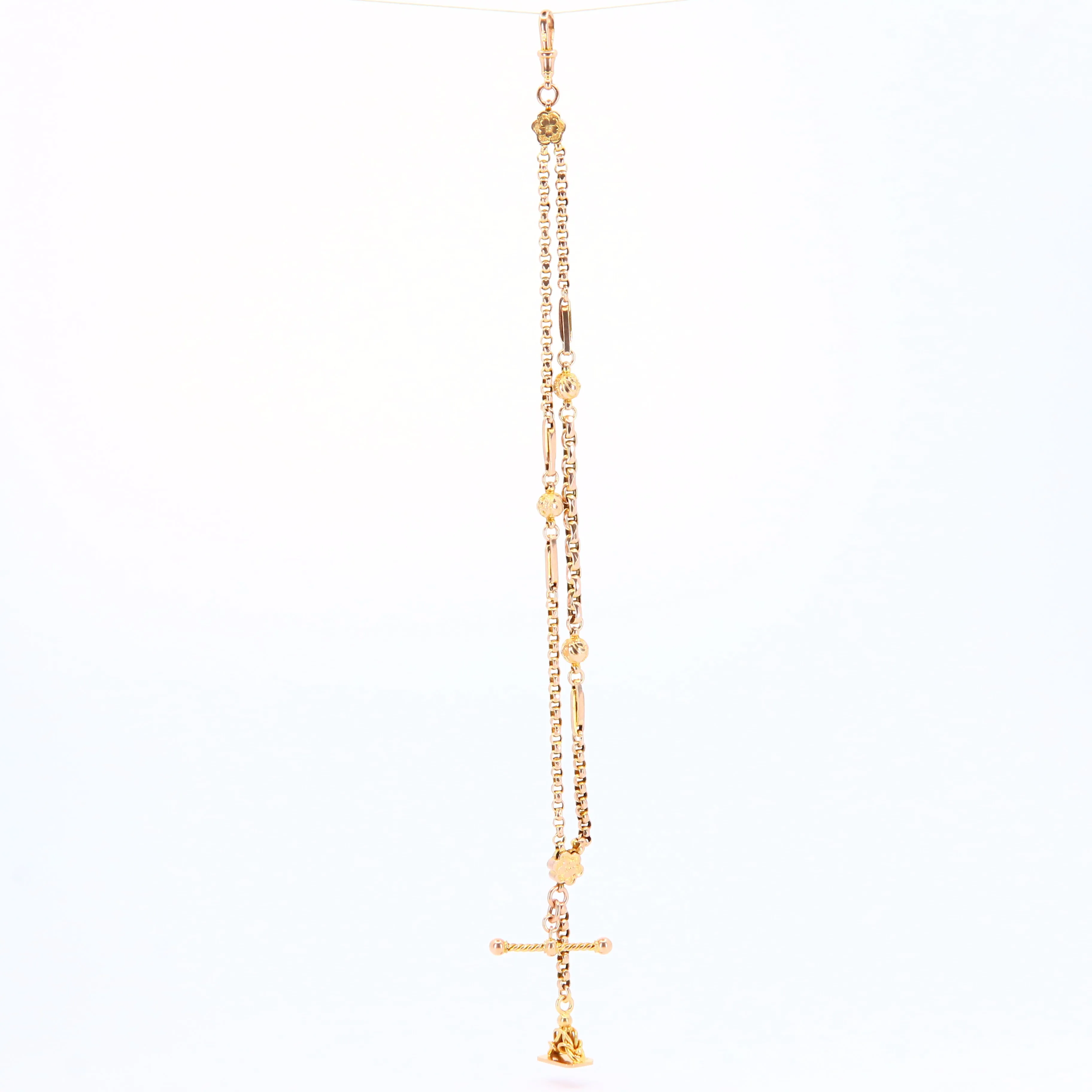 Antique 9ct Victorian Albertina 9 Carat Yellow Gold Floral Fob Watch Chain