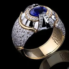 Blue Zircon Vintage Dragon Scale Gold Color Ring for Men's Fashion Ring S3475195