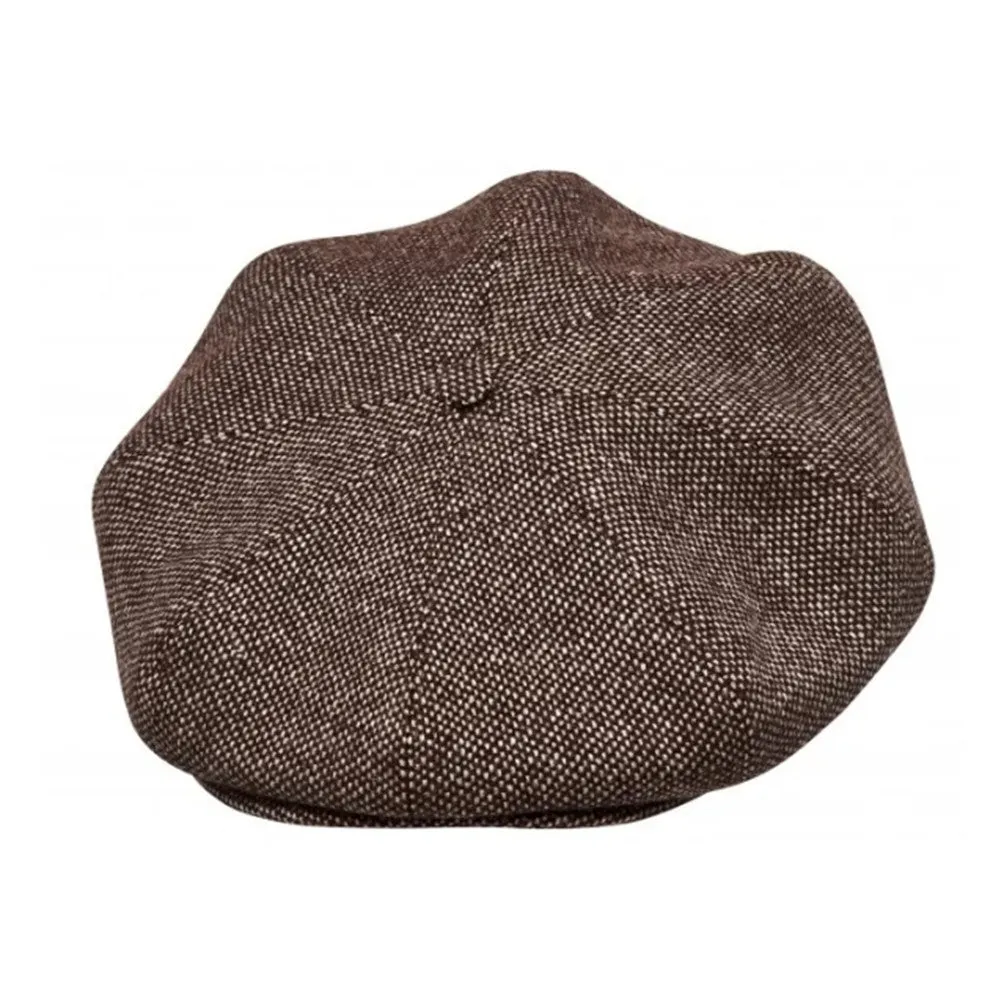 Eight Piece Wool Newsboy Cap-Brown Tweed
