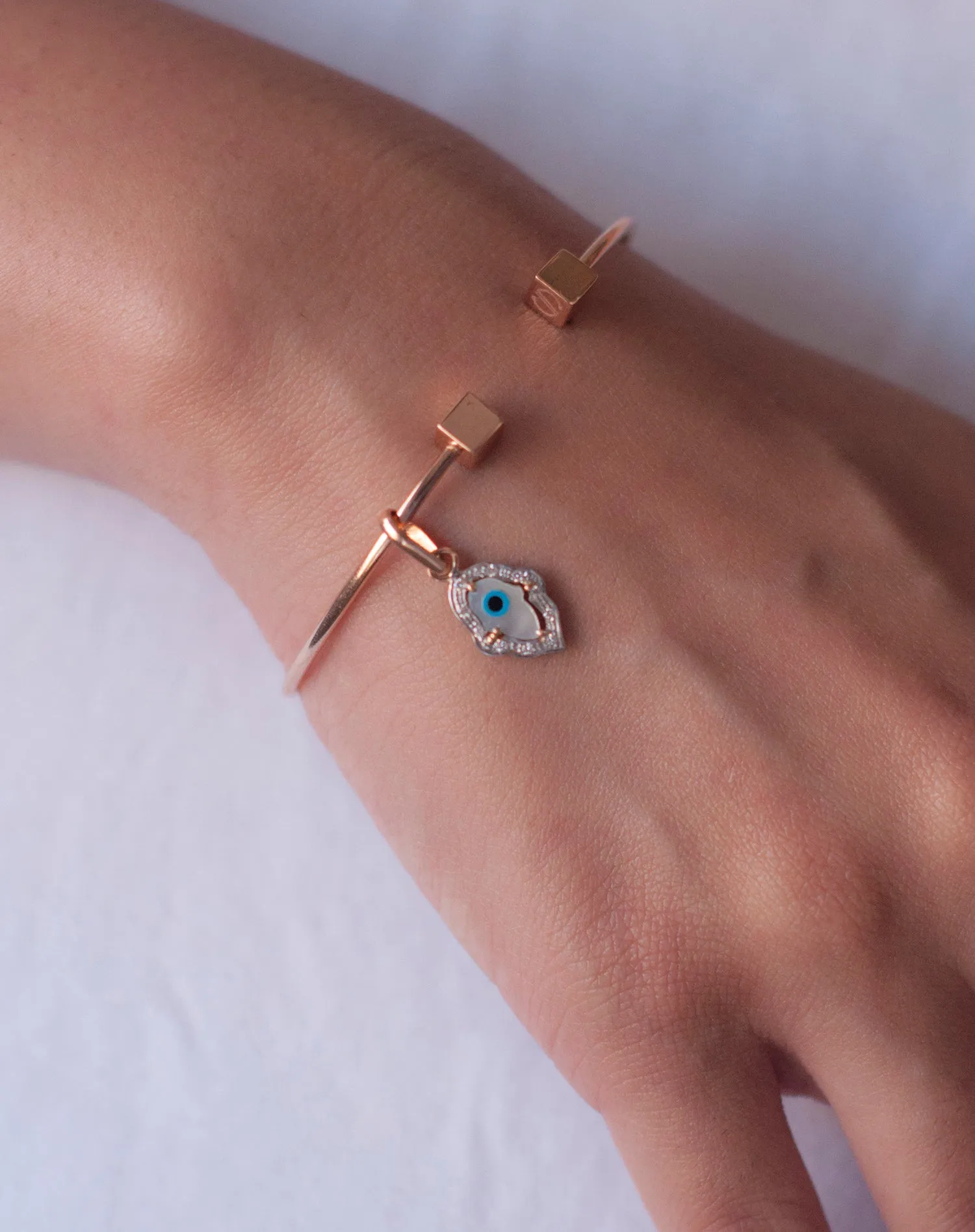 Evil Eye Charm Pendant - Hamsa Hand with Diamonds Small