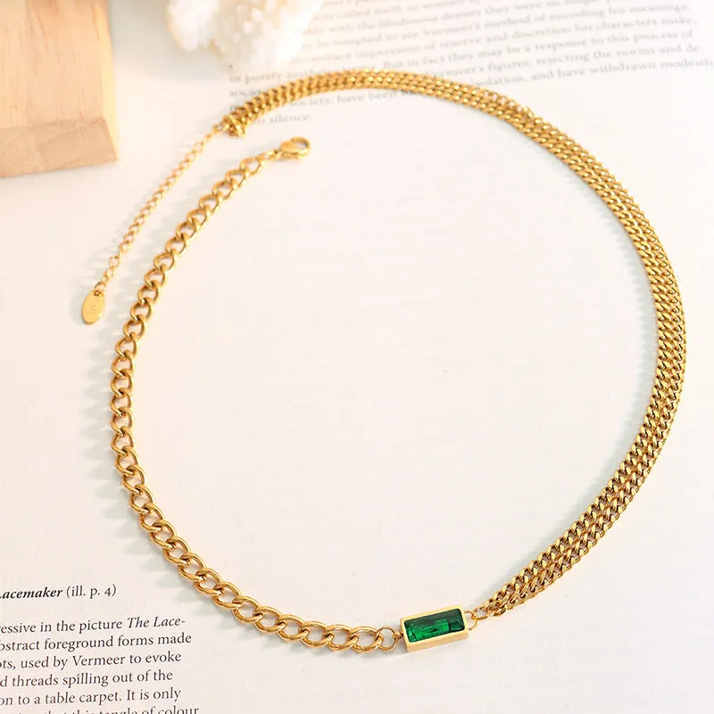 Gold-Plated Zircon Stacking Necklace and Bracelet Set for Women