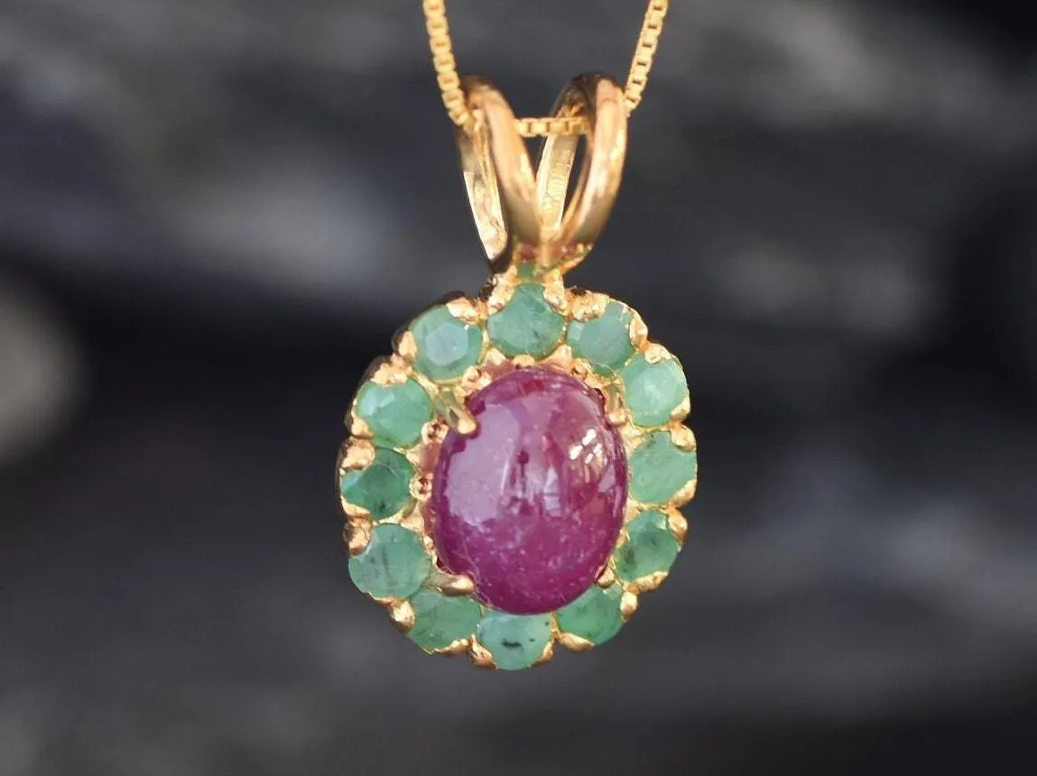 Gold Ruby Pendant - Natural Ruby Necklace, Ruby Flower Pendant