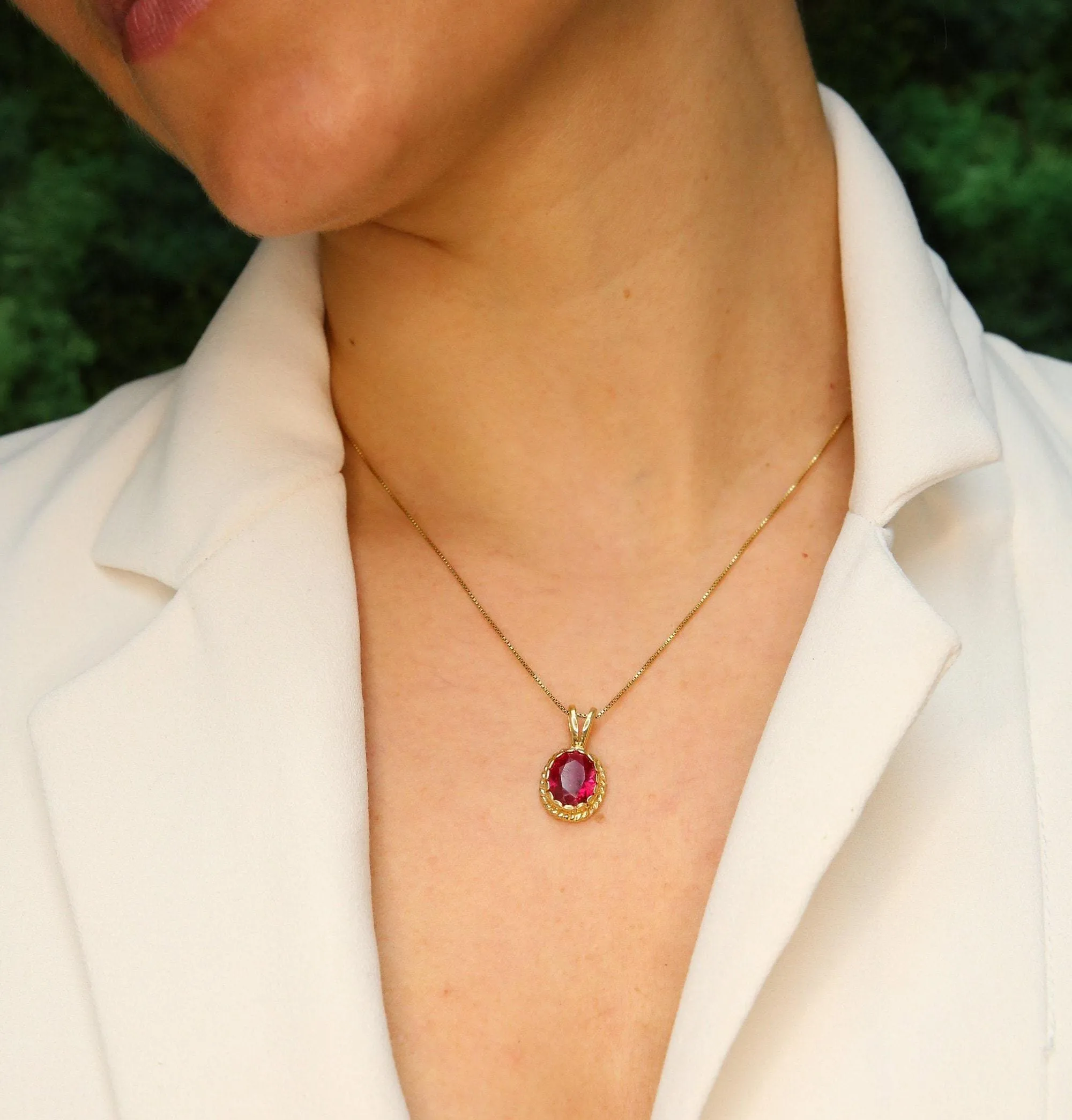 Gold Vintage Ruby Pendant - Created Ruby Necklace, Gold Victorian Pendant