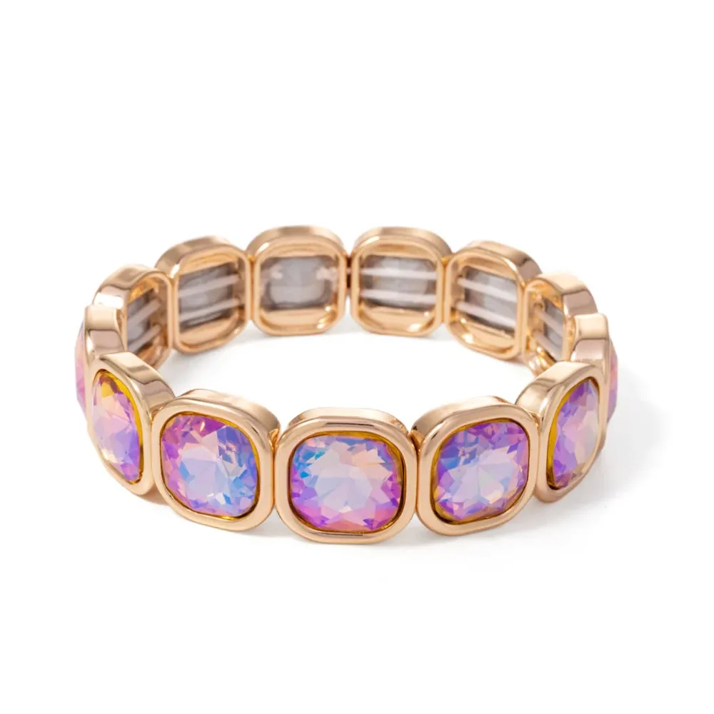 Handmade Bohemian Women's Tennis Bracelet - Square Shape Rhinestones Elastic Zircon Bangle Jewelry - Ideal Gift for Women