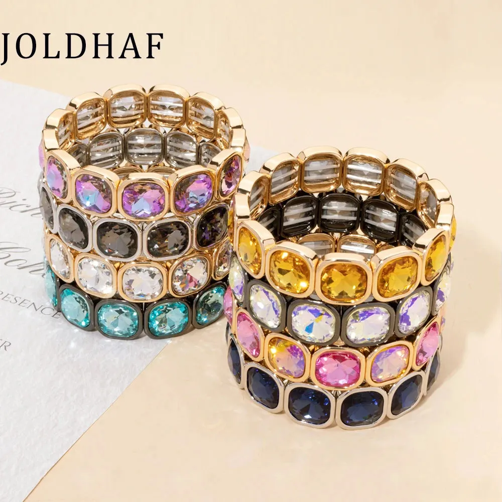 Handmade Bohemian Women's Tennis Bracelet - Square Shape Rhinestones Elastic Zircon Bangle Jewelry - Ideal Gift for Women