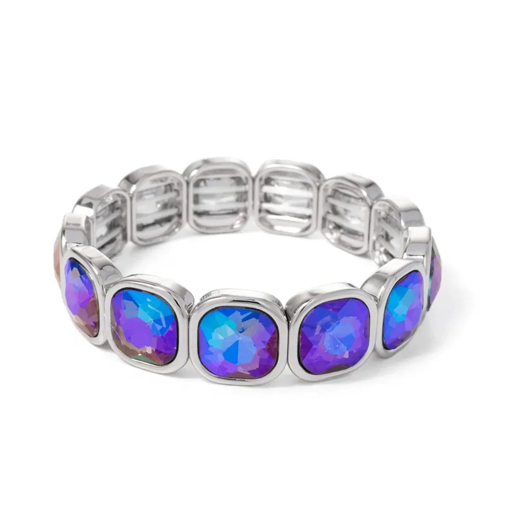 Handmade Bohemian Women's Tennis Bracelet - Square Shape Rhinestones Elastic Zircon Bangle Jewelry - Ideal Gift for Women