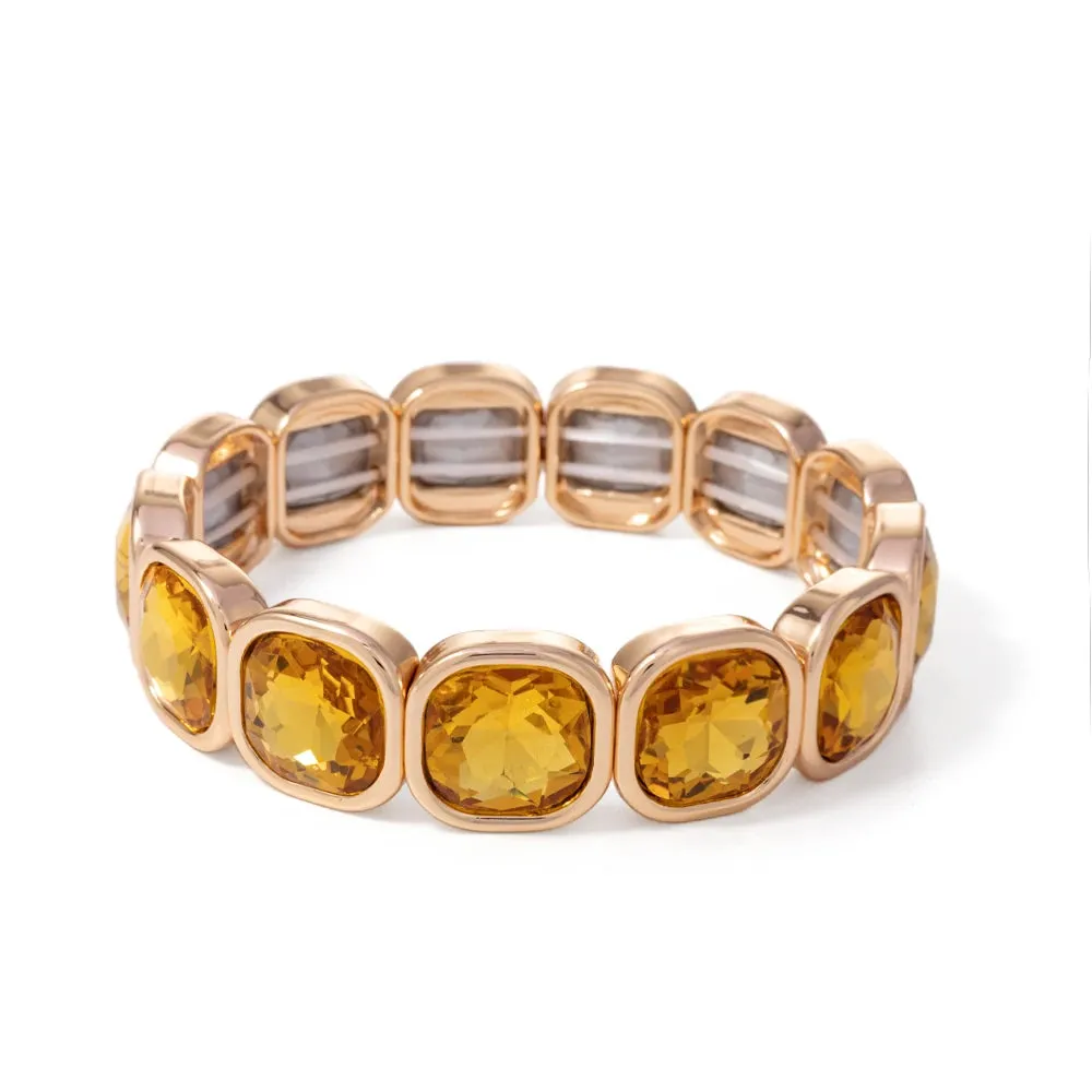 Handmade Bohemian Women's Tennis Bracelet - Square Shape Rhinestones Elastic Zircon Bangle Jewelry - Ideal Gift for Women