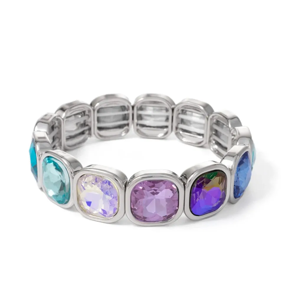 Handmade Bohemian Women's Tennis Bracelet - Square Shape Rhinestones Elastic Zircon Bangle Jewelry - Ideal Gift for Women
