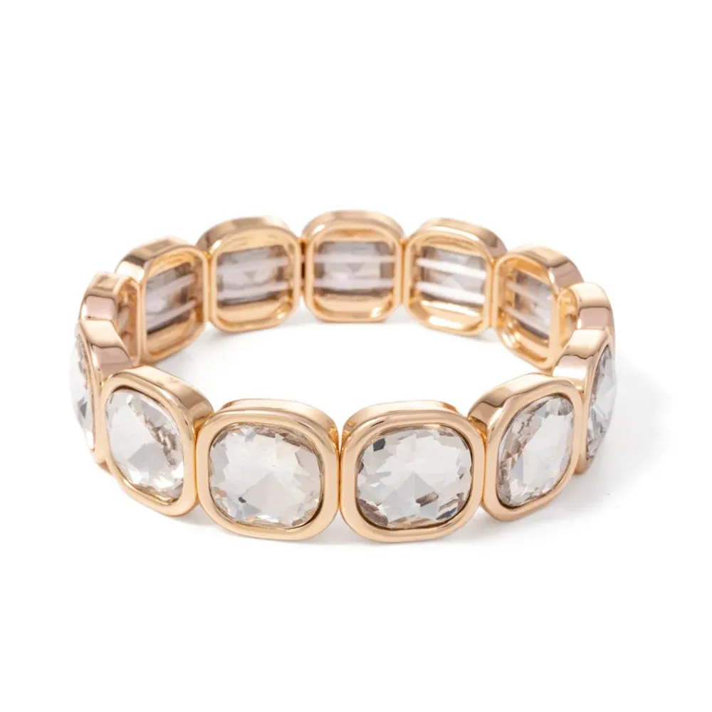 Handmade Bohemian Women's Tennis Bracelet - Square Shape Rhinestones Elastic Zircon Bangle Jewelry - Ideal Gift for Women