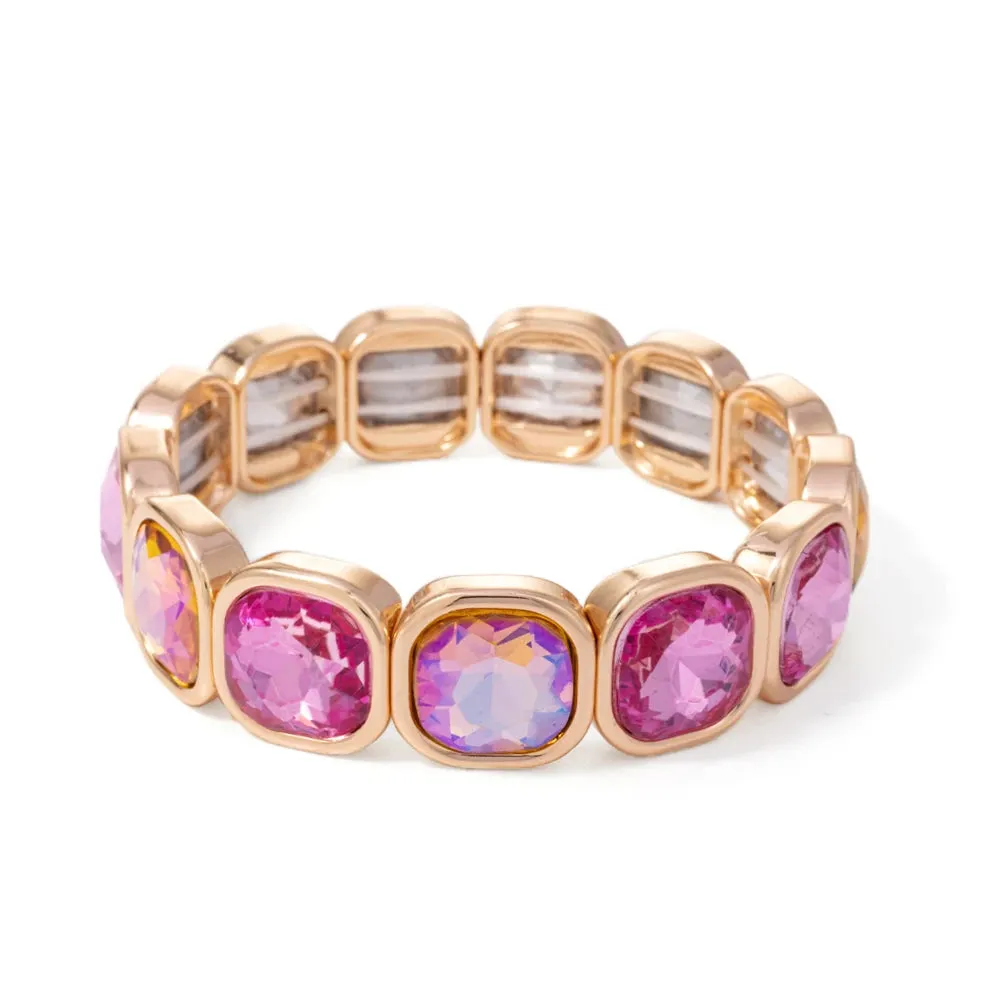 Handmade Bohemian Women's Tennis Bracelet - Square Shape Rhinestones Elastic Zircon Bangle Jewelry - Ideal Gift for Women