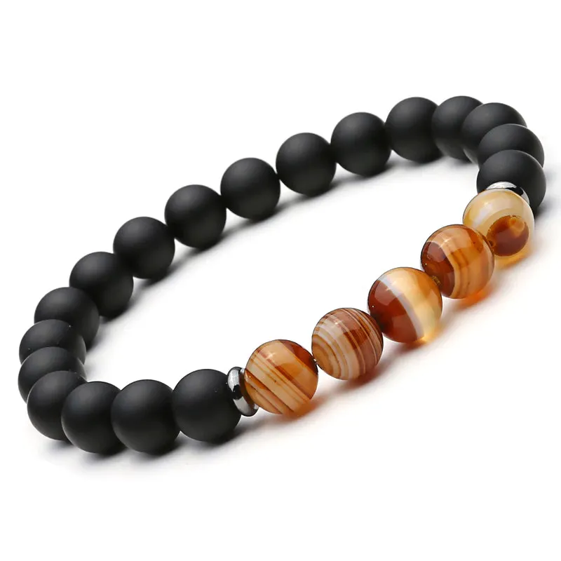 Mcllroy 2pc Natural stone Bracelet Beaded Black Mantra Prayer Beads Buddha Bracelet