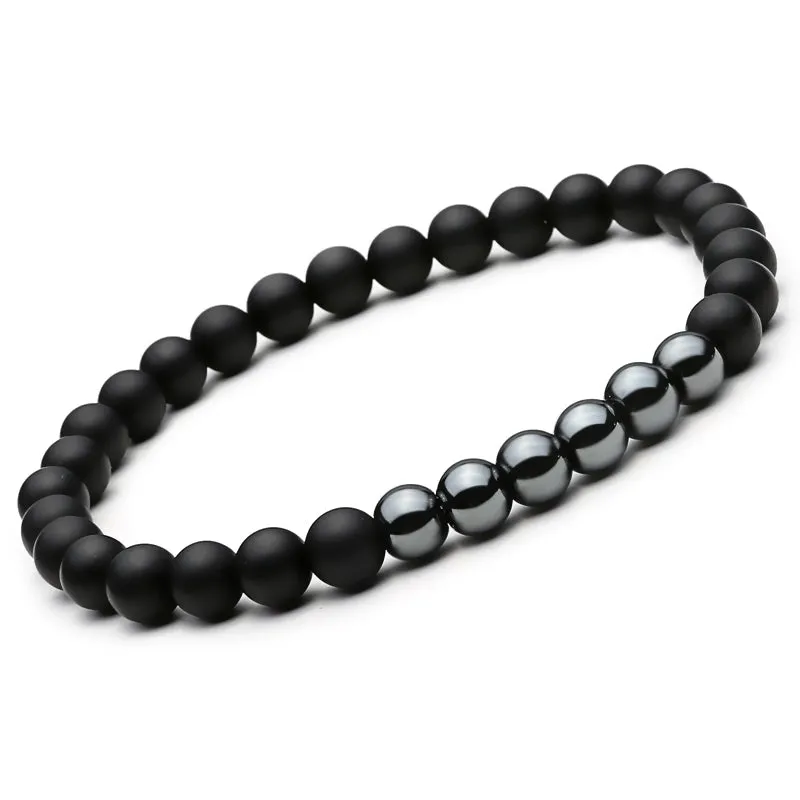 Mcllroy 2pc Natural stone Bracelet Beaded Black Mantra Prayer Beads Buddha Bracelet