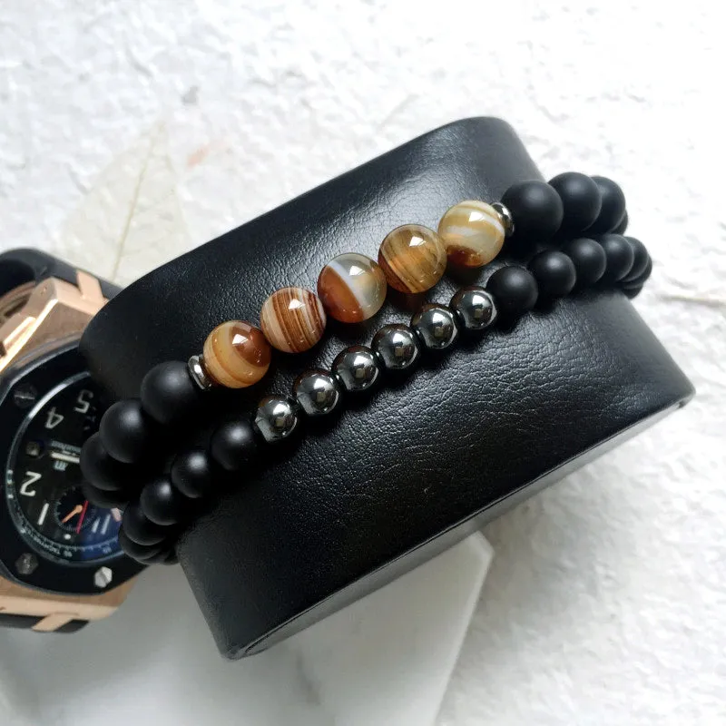 Mcllroy 2pc Natural stone Bracelet Beaded Black Mantra Prayer Beads Buddha Bracelet