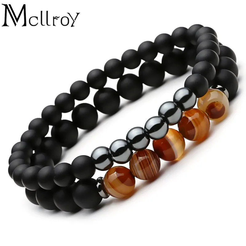 Mcllroy 2pc Natural stone Bracelet Beaded Black Mantra Prayer Beads Buddha Bracelet