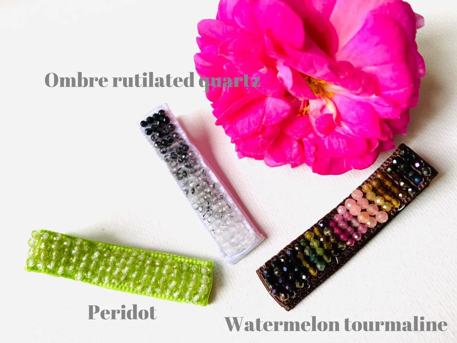 One Tiny Genuine Gemstone Barrette, Hair Clip, Woven Hair Clip