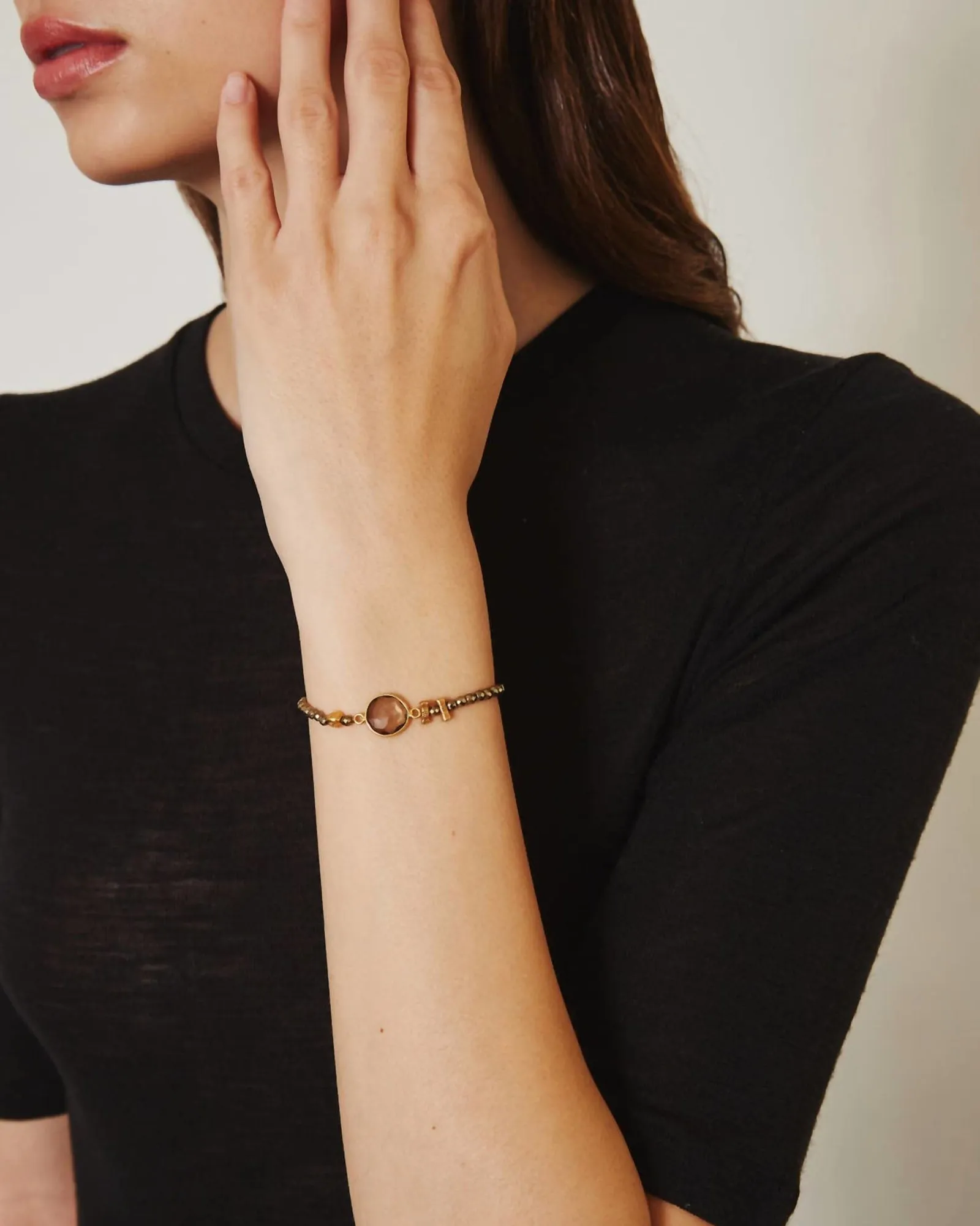 Pyrite Pull Tie Bracelet in Brown | Brown