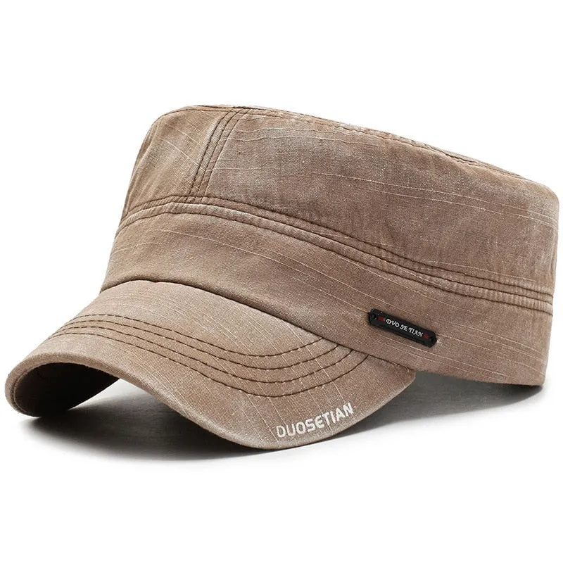 Retro Cotton Military Cap For Men Women Flat Top Military Hats Bone Baseball Cap Outdoor Adjustable Army Men's Cap