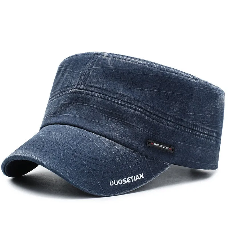 Retro Cotton Military Cap For Men Women Flat Top Military Hats Bone Baseball Cap Outdoor Adjustable Army Men's Cap