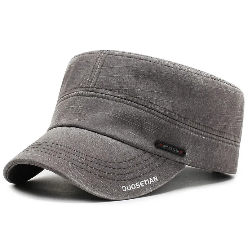 Retro Cotton Military Cap For Men Women Flat Top Military Hats Bone Baseball Cap Outdoor Adjustable Army Men's Cap