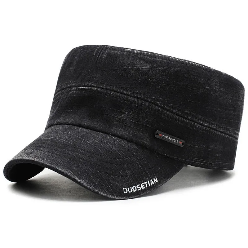Retro Cotton Military Cap For Men Women Flat Top Military Hats Bone Baseball Cap Outdoor Adjustable Army Men's Cap