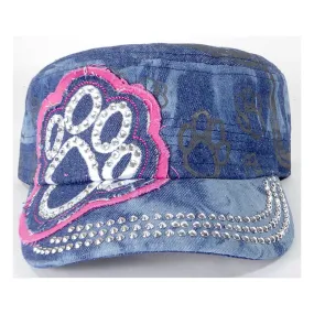 Rhinestone Paw Cadet Hat - Splash Dark Denim (Pink Trim)