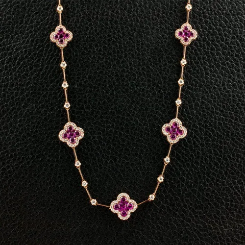 Ruby & Diamond Clover Necklace