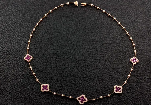 Ruby & Diamond Clover Necklace