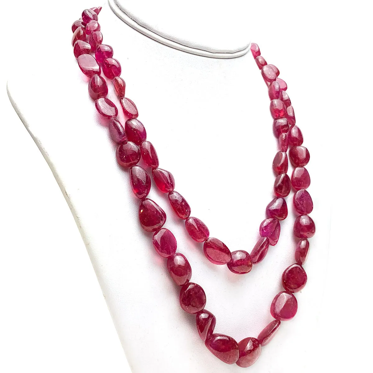 Ruby Smooth Graduated Nugget Double Strand Necklace