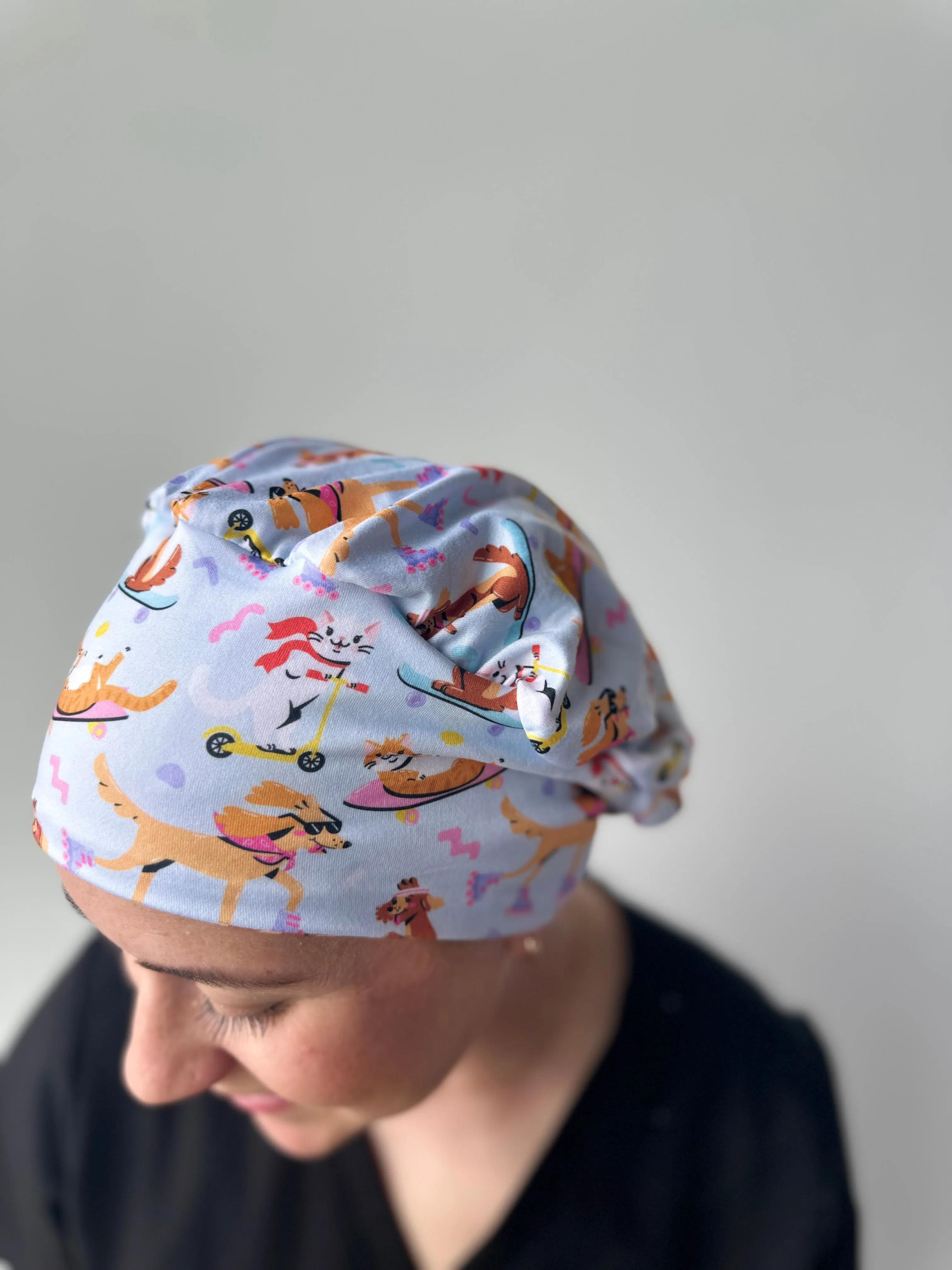 Scrub Hat - Skating Cats and Dogs