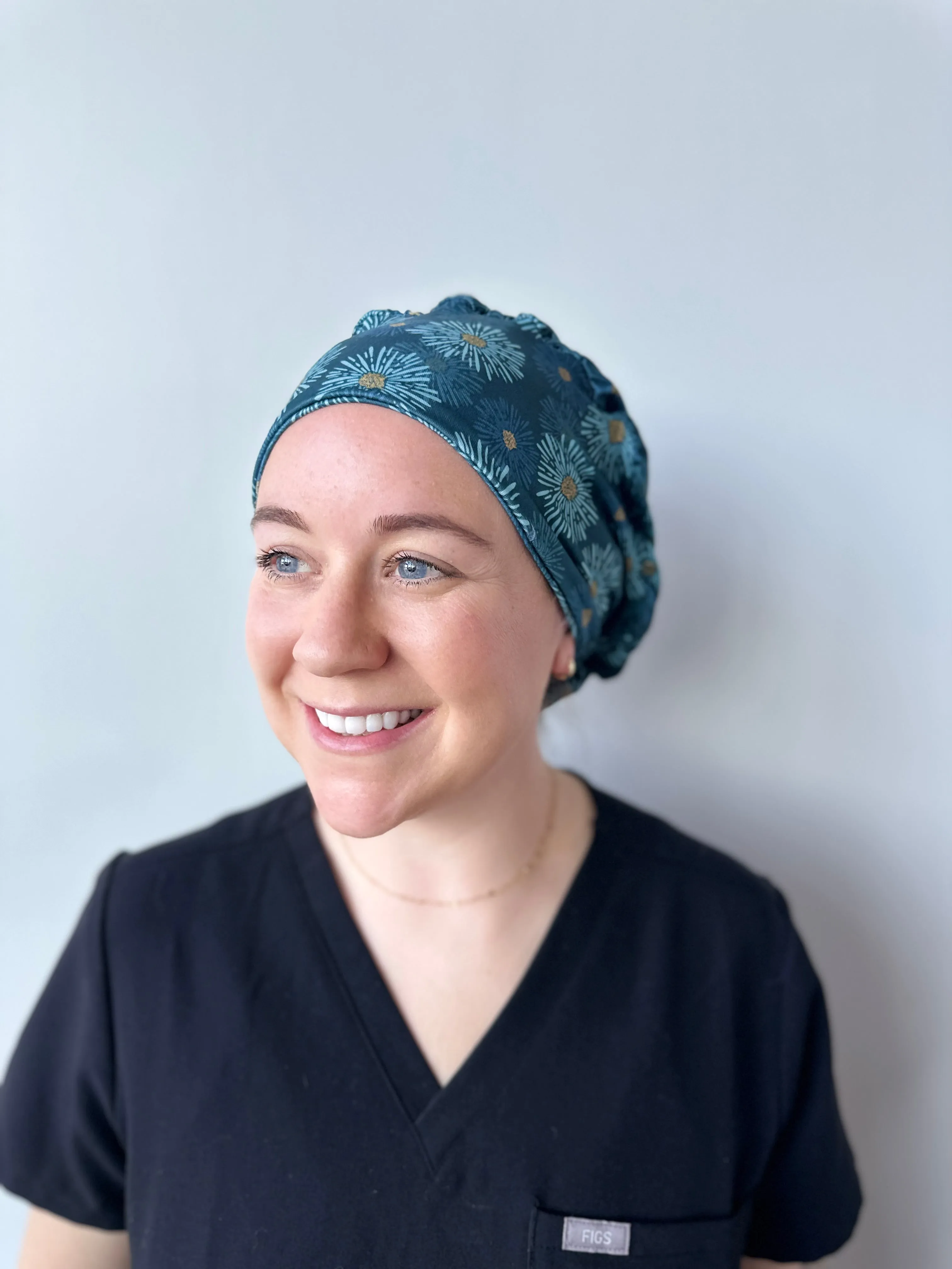 Scrub Hat - Teal Flower Bursts