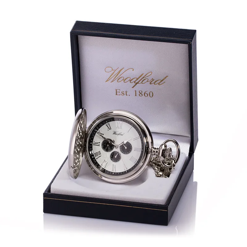 Stainless Steel Full Hunter Chronograph Pocket Watch