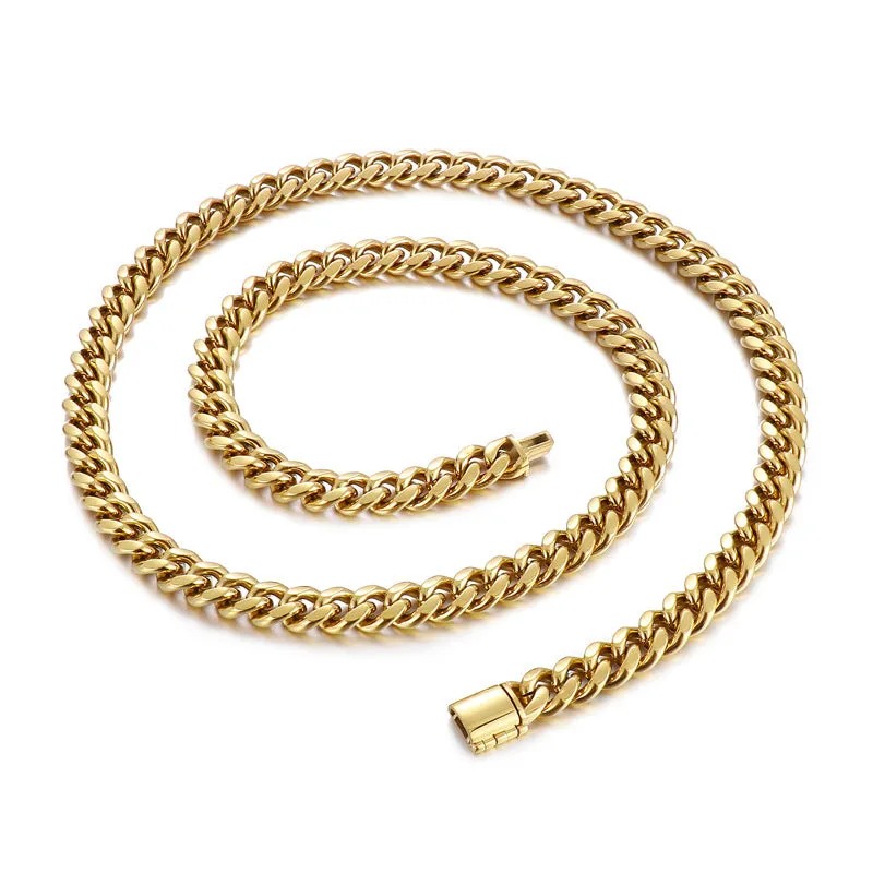 Stylish Hip-Hop Nightclub Cuban Necklace and Titanium Steel Men's Bracelet Set