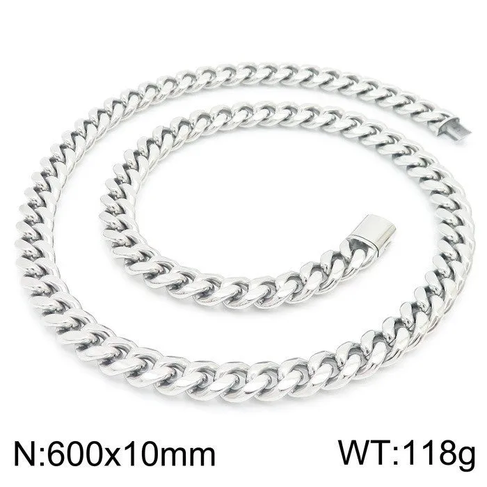 Stylish Hip-Hop Nightclub Cuban Necklace and Titanium Steel Men's Bracelet Set