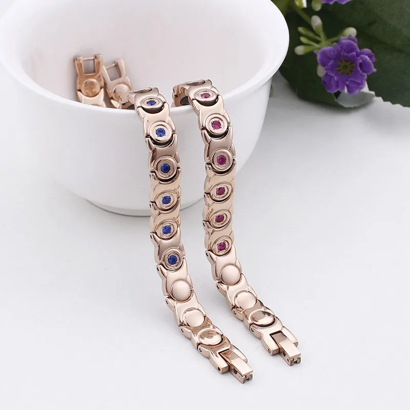 Titanium Steel Magnetic Bracelets for Men and Women with Zircon Inlay and Rose Gold Electroplating