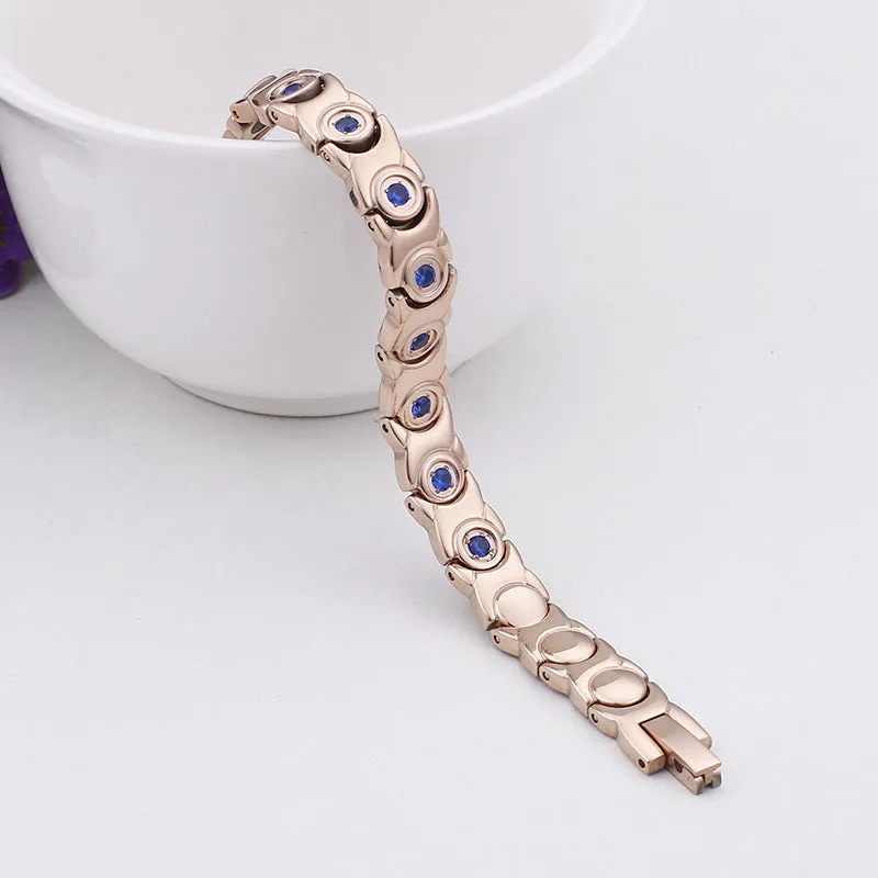 Titanium Steel Magnetic Bracelets for Men and Women with Zircon Inlay and Rose Gold Electroplating