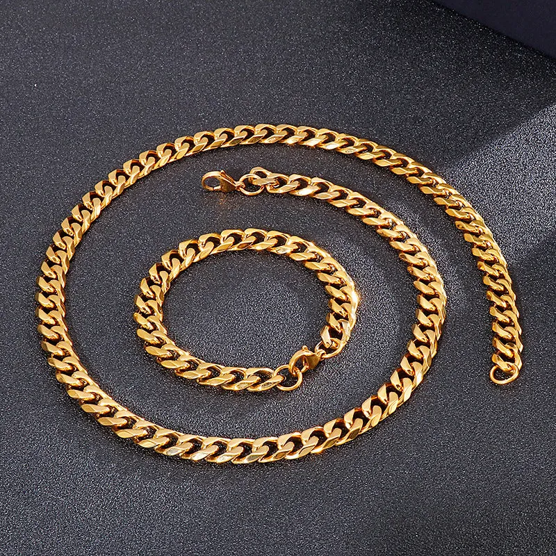 Trendy Men's 18K Gold Electroplated Titanium Steel Necklace and Simple Chain Bracelet Accessories