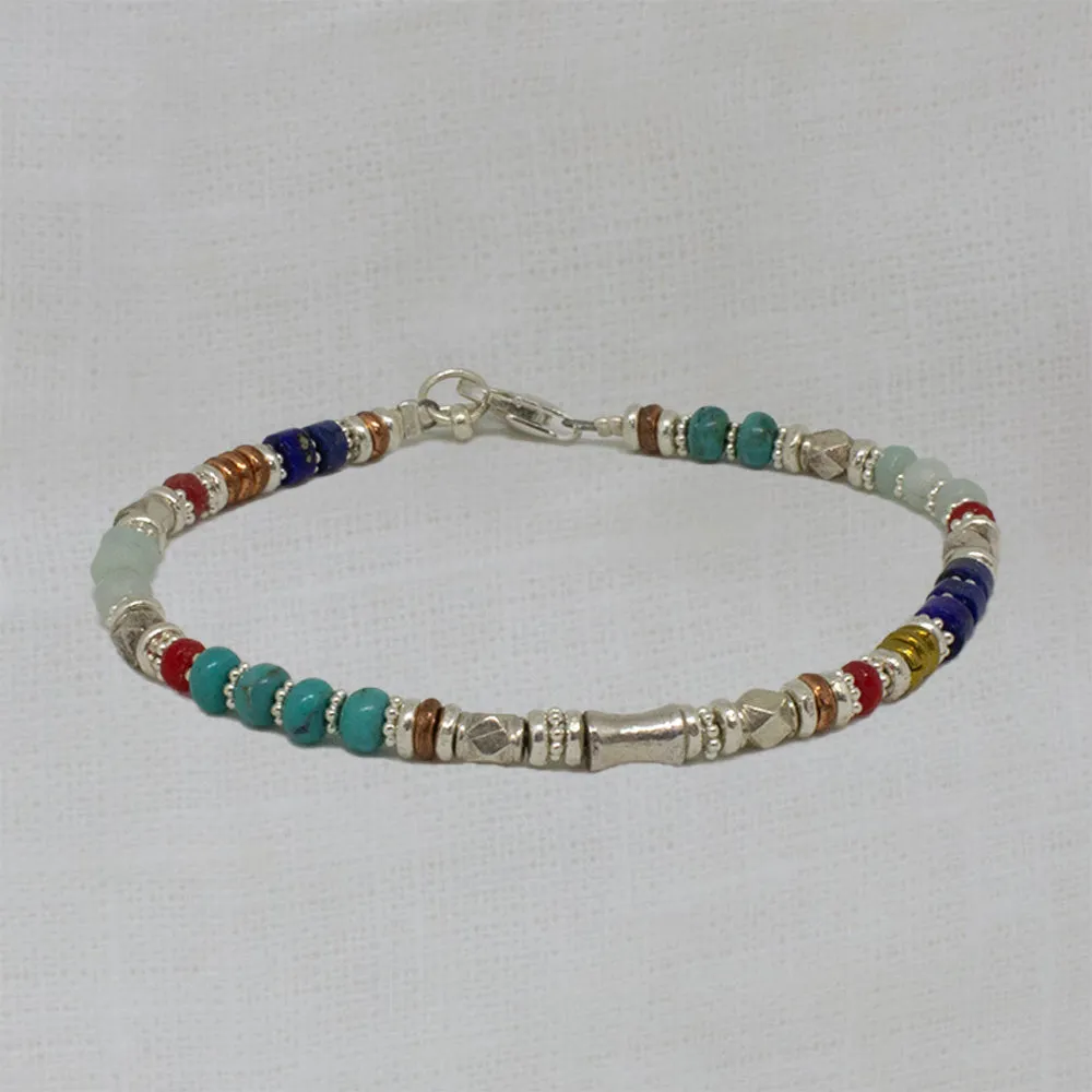 Turquoise, Lapis Lazuli, Amazonite and Coral Bracelet