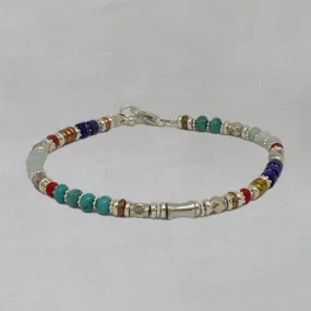 Turquoise, Lapis Lazuli, Amazonite and Coral Bracelet