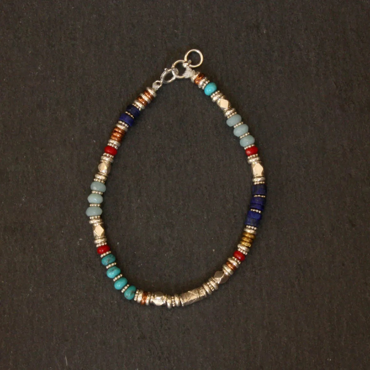 Turquoise, Lapis Lazuli, Amazonite and Coral Bracelet