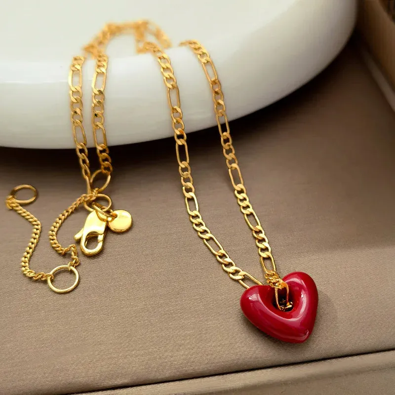 VAIGE Charming Ruby Heart Jewelry Set - Elegant Vintage Style Earrings and Necklace