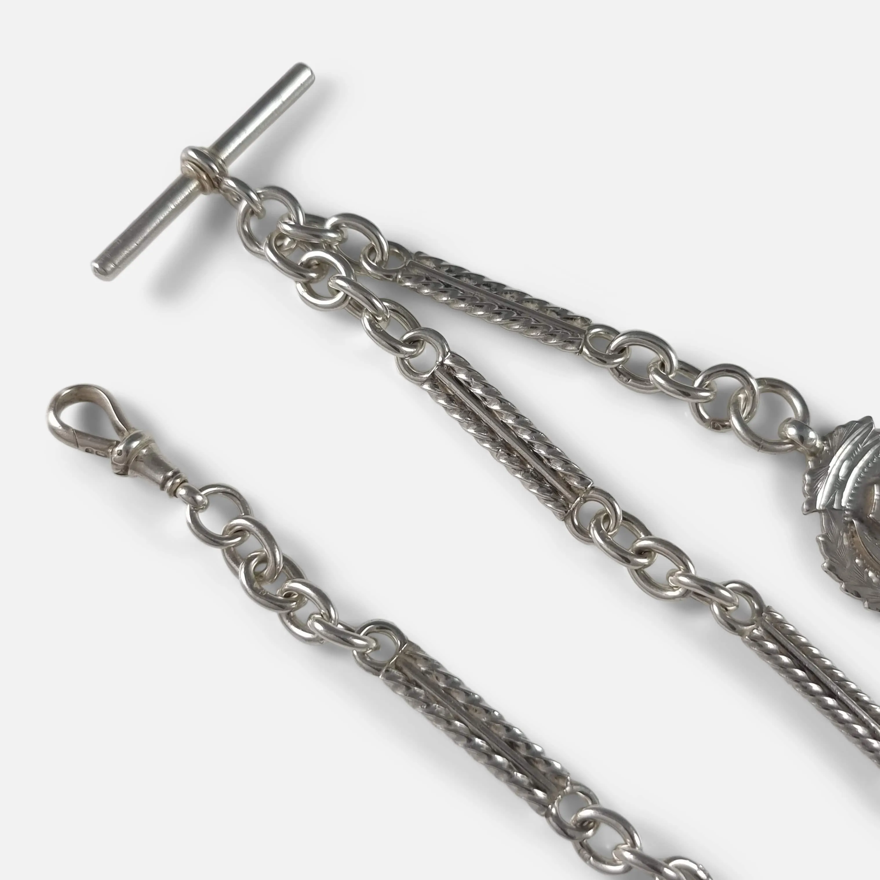 Victorian Sterling Silver Fancy Link Albert Watch Chain and Fob