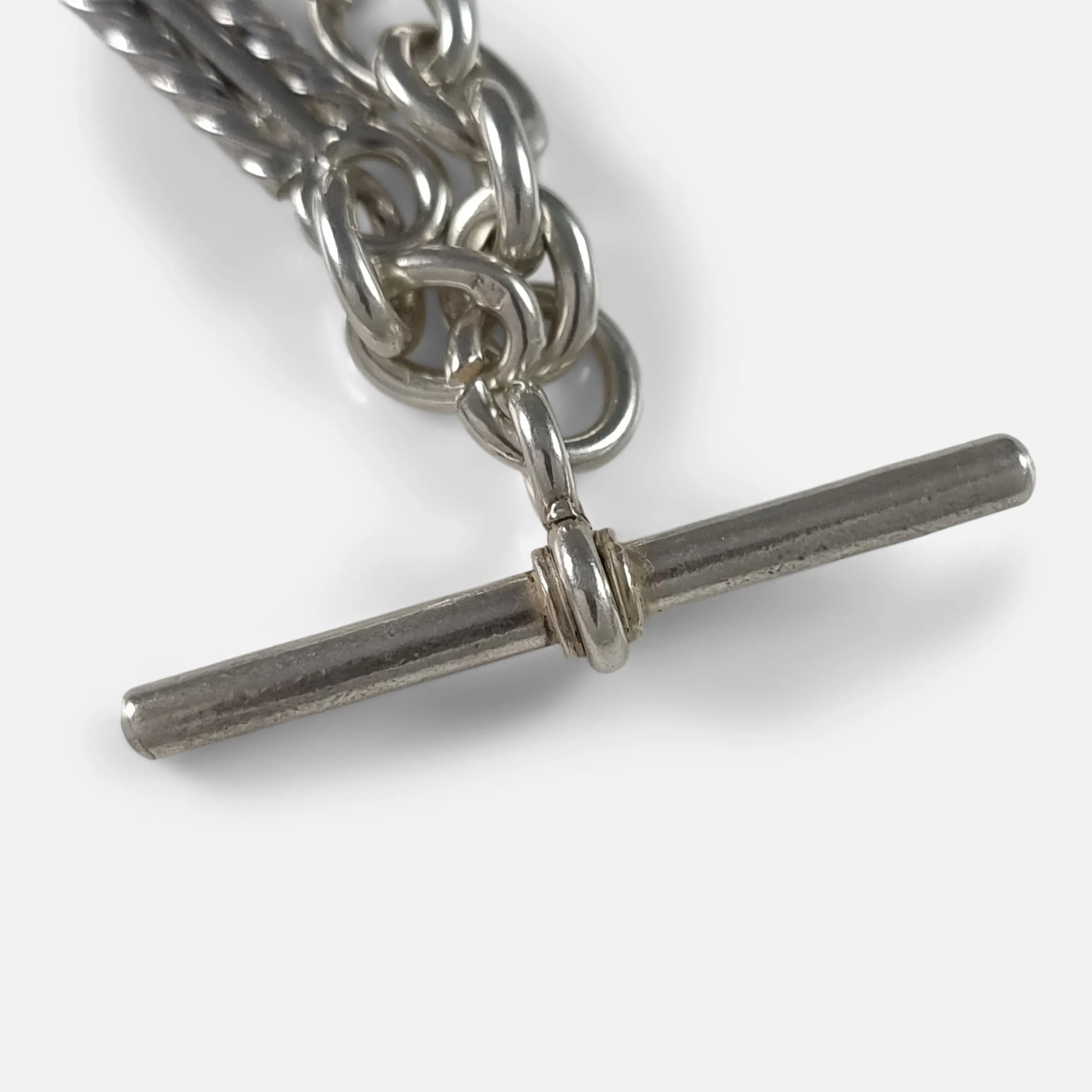 Victorian Sterling Silver Fancy Link Albert Watch Chain and Fob