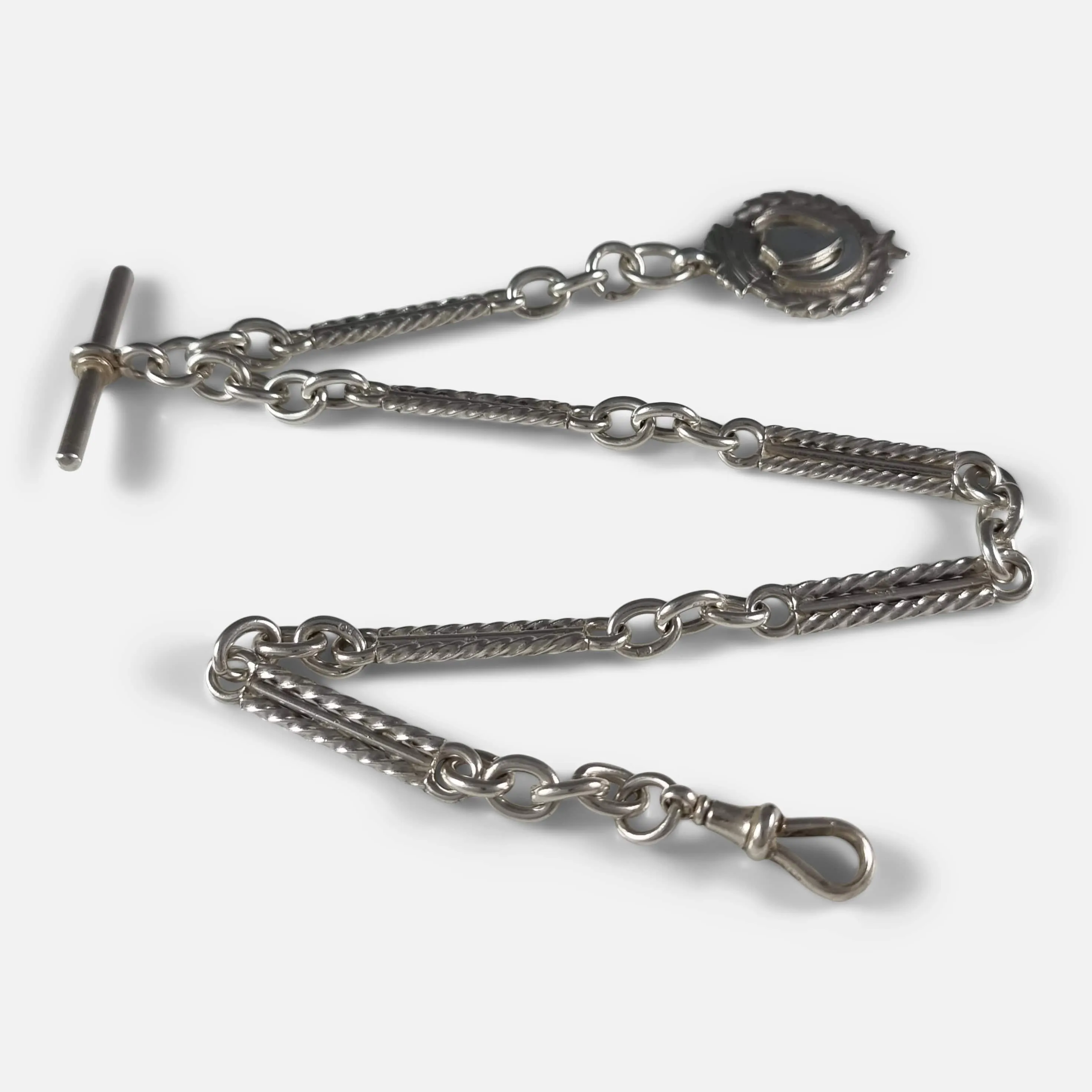 Victorian Sterling Silver Fancy Link Albert Watch Chain and Fob