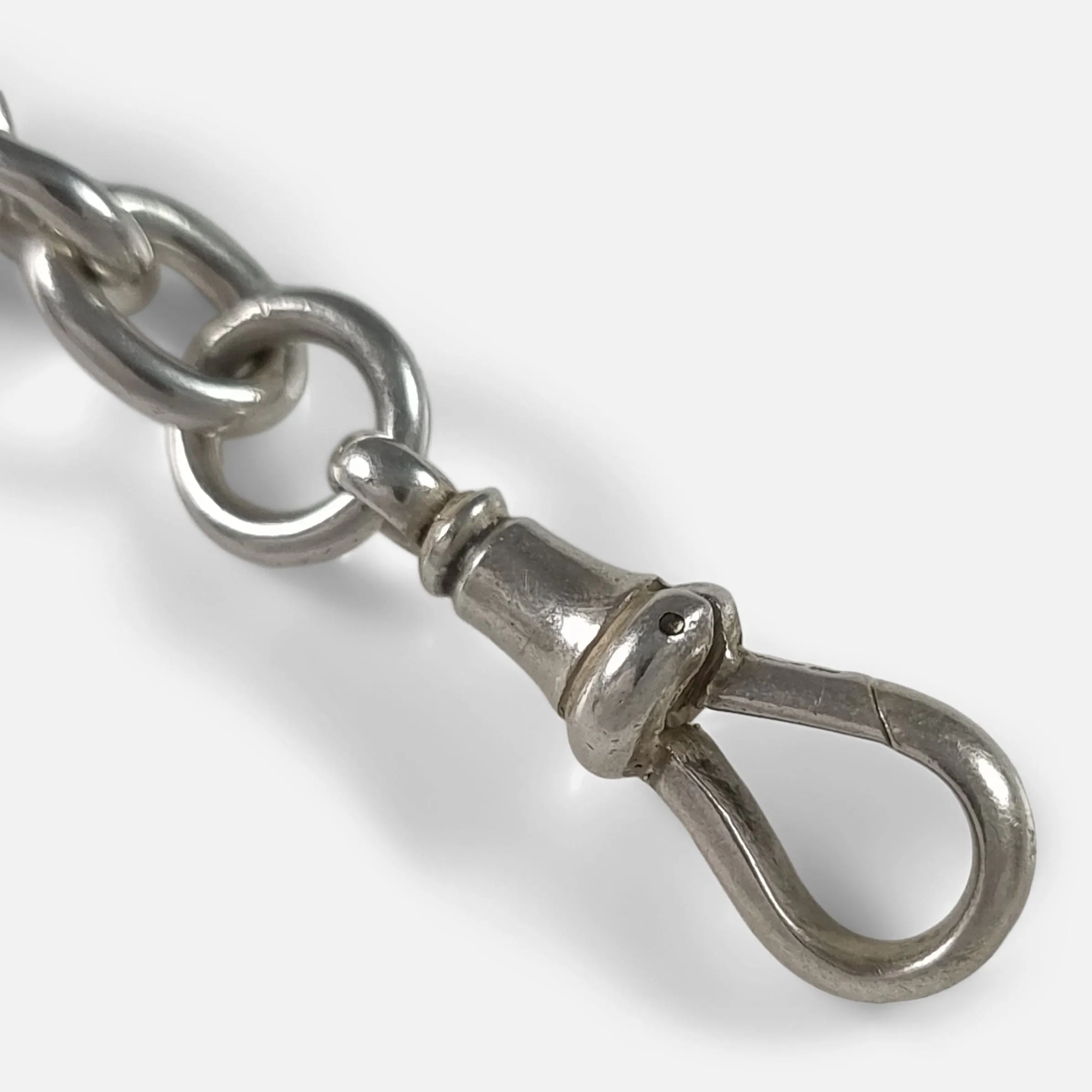 Victorian Sterling Silver Fancy Link Albert Watch Chain and Fob